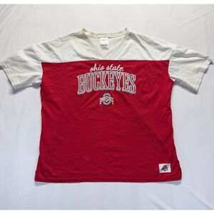 Ohio State Buckeyes Jersey Womens Medium Red White Hanes Football NCAA V Neck